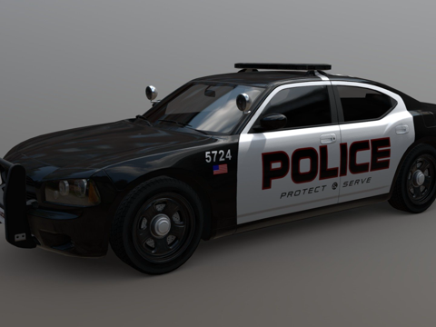 道奇战马警车低多边形su模型