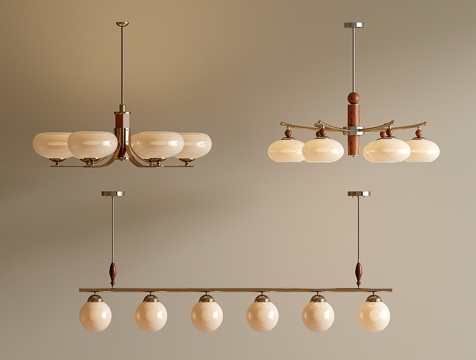 法式中古风吊灯 圆球吊灯 餐厅吊灯 卧室吊灯 木质金属吊灯su模型