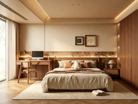 室内家装 卧室 家具 床 别墅 新中式 现代su模型