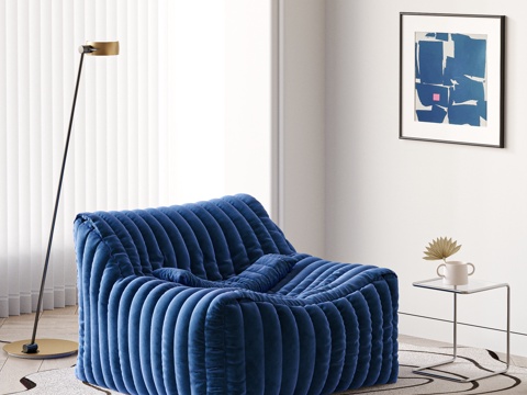 现代懒人沙发 单人沙发 克莱因蓝沙发 落地灯 边几 挂画 地su模型