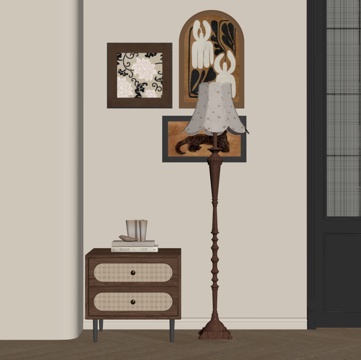 法式中古风落地灯 落地柜组合su模型