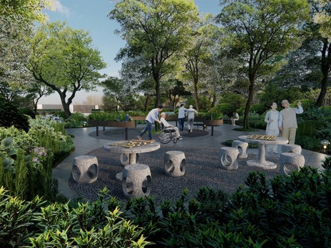 新中式老年活动公园 林下花园 老年运动区 住宅景观su模型