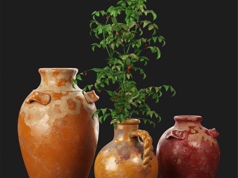  Pottery Barn 西西里红陶花瓶3d模型 