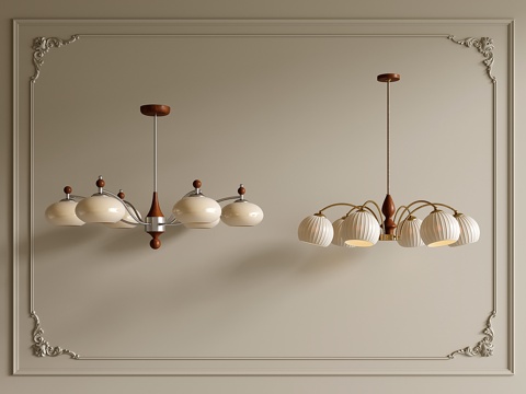 法式中古风吊灯 客厅主灯 卧室吊灯 木质金属吊灯su模型