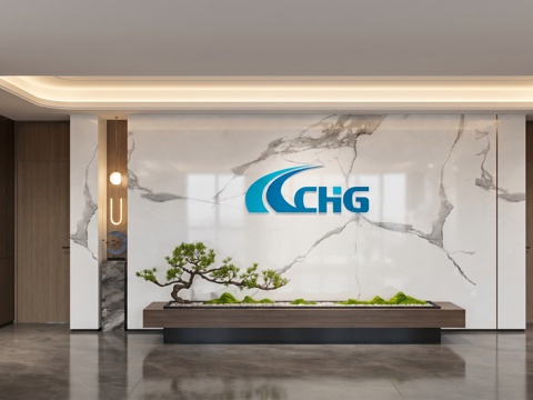 现代公司大堂_公司前台  大堂端景su模型