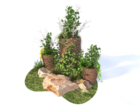 现代茅草小品 茅草花坛 茅草花盆 茅草花篮 网红打卡地su模型