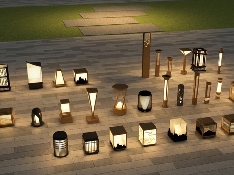 现代新中式景观灯  户外落地灯su模型