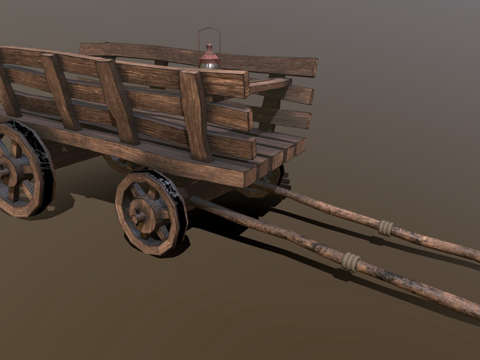 风格化 中世纪 手推车 带灯su模型