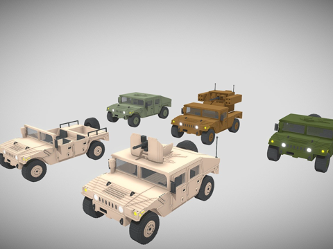 辆军用4x4车辆体素模型包su模型