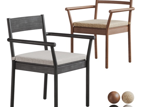 中古风单椅组合 餐椅 椅子 休闲椅 扶手椅su模型