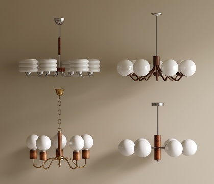 法式中古风吊灯 圆球吊灯 客餐厅吊灯 卧室吊灯 木质金属吊灯su模型