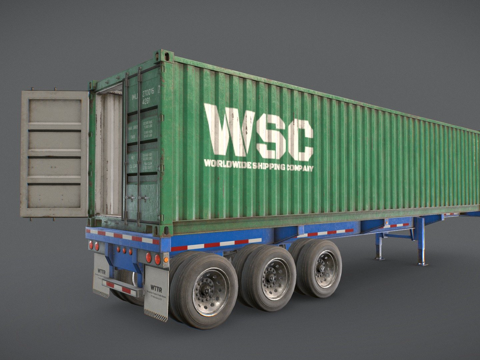 集装箱拖车低多边形su模型