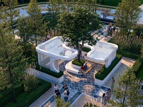 现代口袋公园 口袋公园 景观公园 小公园绿地景观 廊架景观su模型