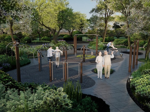 现代景观公园 健身器材 老年健身器材 老年健身区 户外健身器su模型