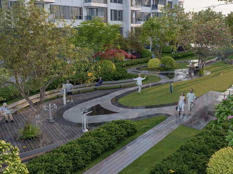 现代小区景观 老年康养 老人活动场地su模型