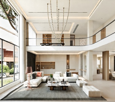 现代轻奢挑空客厅 现代挑空别墅3d模型