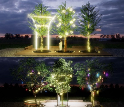 现代景观灯 照树灯 绕树灯珠 星星灯 挂树灯su模型