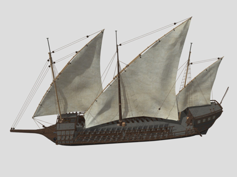 俄罗斯22桨波罗的海桨帆船su模型