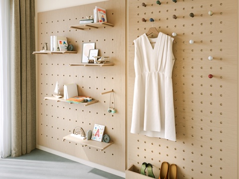 现代 洞洞板 书架 洞洞板书架 洞洞板挂衣钩 书本 墙饰挂件su模型