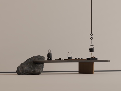 中式茶桌 中古风茶桌 实木茶桌 茶具组合su模型