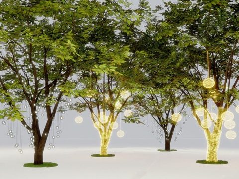 现代景观树灯 挂树灯 照树灯 星星灯 氛围灯su模型