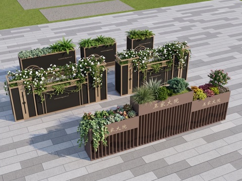 现代轻奢  新中式可移动花箱su模型