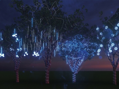 乔木灌木 现代景观树灯 挂树灯 星星灯 氛围灯 商业街氛围灯su模型