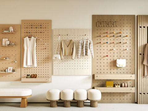 洞洞板 钢琴键挂衣钩  钢琴键 挂钩 墙饰挂件  洞洞板装饰su模型