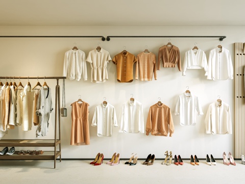 现代衣架 挂衣钩 服装 衣服 衣服鞋帽 高跟鞋 鞋子 服装3d模型