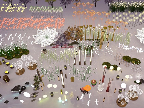 现代景观灯 艺术灯具 芦苇灯 水母灯su模型