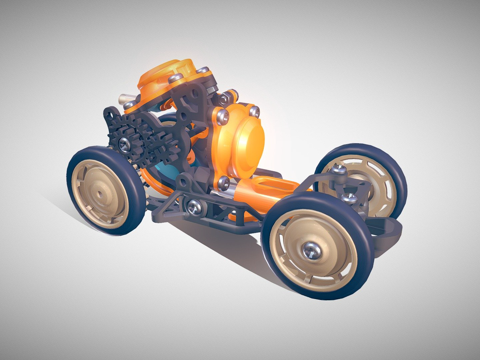 气动移动 三维可打印 气动玩具车su模型