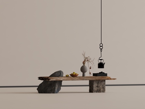 中式茶桌 中古风茶桌 实木茶桌 茶具组合su模型