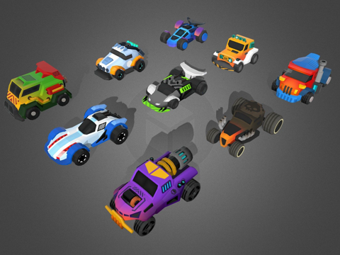 低多边形微型卡通赛车资产包su模型