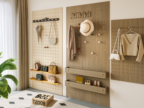 现代 洞洞板 挂衣钩 帽子 包包 衣服 墙饰板 墙饰挂件 玄su模型