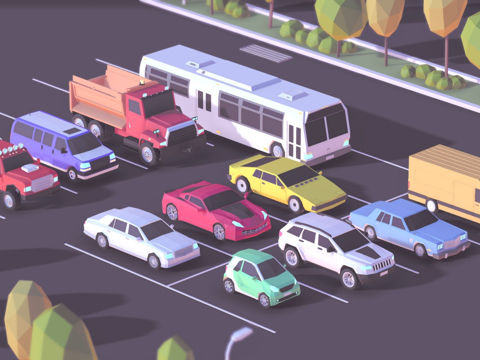 卡通低多边形城市汽车包su模型