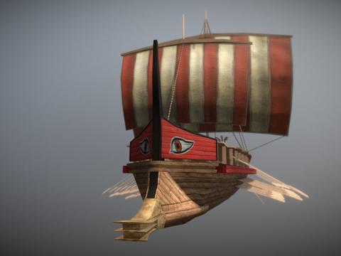 三列桨座战船su模型