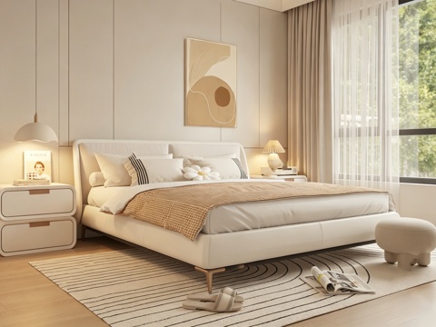 室内家装 卧室 家具 床 别墅 新中式 现代su模型