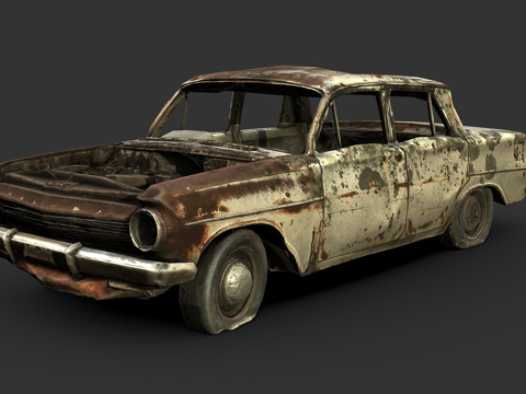 废弃轿车游戏就绪来自扫描su模型