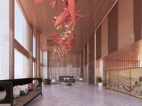 工装酒店空间酒店大堂su模型