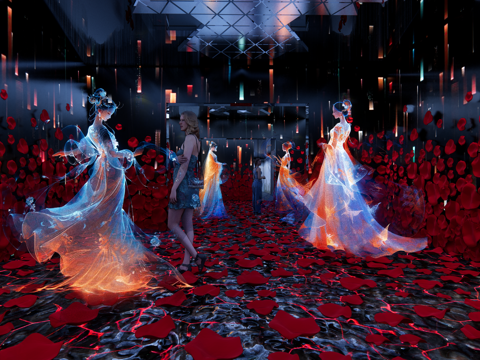 现代沉浸式展厅 全息投影 服饰 花瓣艺术馆su模型