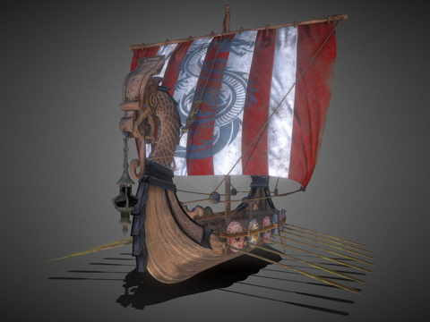 维京长船低多边形su模型