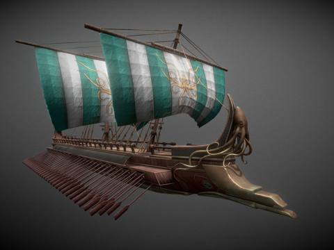 中多边形三列桨座战船su模型