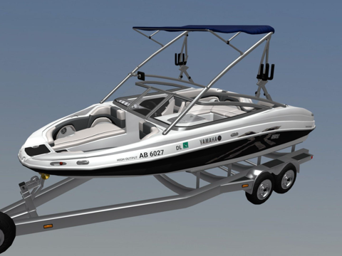 年212X雅马哈尾波滑水船带拖车su模型