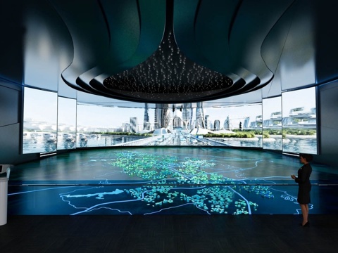 现代科技展厅 城市沙盘空间展示 沉浸式空间 沙盘空间su模型