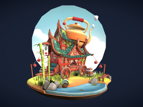 中国旅行茶铺su模型