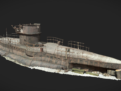 搁浅旧潜艇PBR扫描su模型