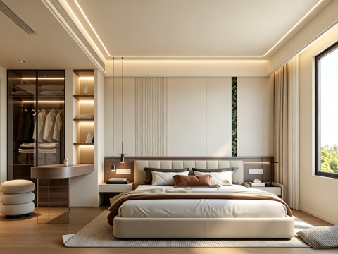 室内家装 卧室 家具 床 别墅 新中式 现代su模型