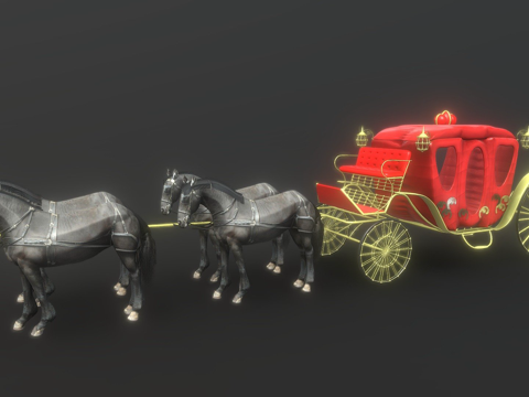 四马 马车 低多边形su模型