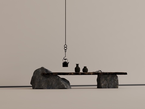 中式茶桌 中古风茶桌 实木茶桌 茶具组合su模型