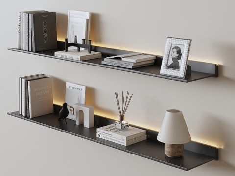 现代创意简约书架 金属发光层板 置物架 摆件饰品su模型